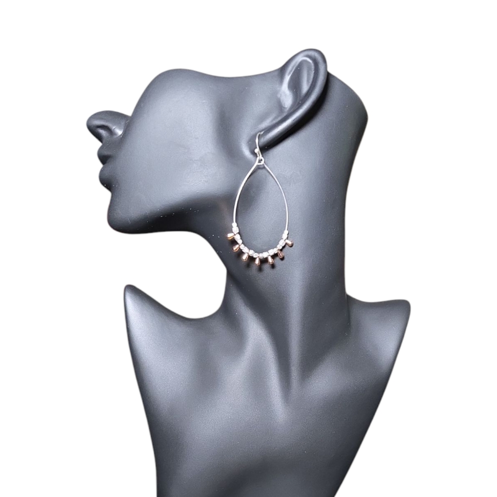 Marlyn Schiff Elegant Silver and Rose Gold Tear Drop Earrings‎